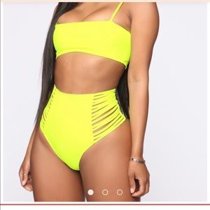 Neon yellow bikini set.